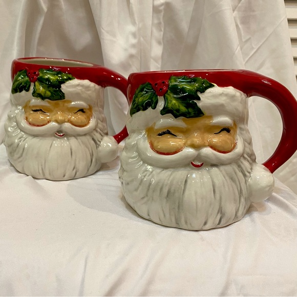 Blue Sky Clay Works Merry Christmas Santa Mug Set 2023 Winking Santa Cups Cocoa - Picture 1 of 8